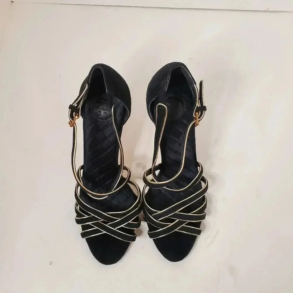 Tory Burch Suede Leather Trim Embellished Sandals 6.5